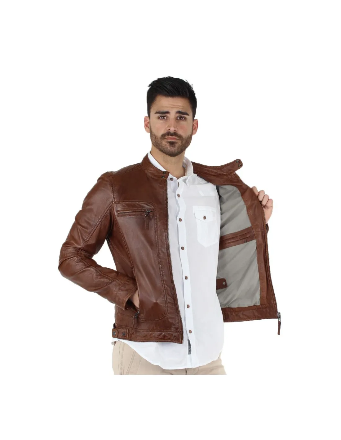 Blouson Oakwood Casey en cuir ref_cco34483 Tabac