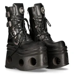 Bottes New Rock en cuir noir à semelles compensées de 20 cm M.373-S94
