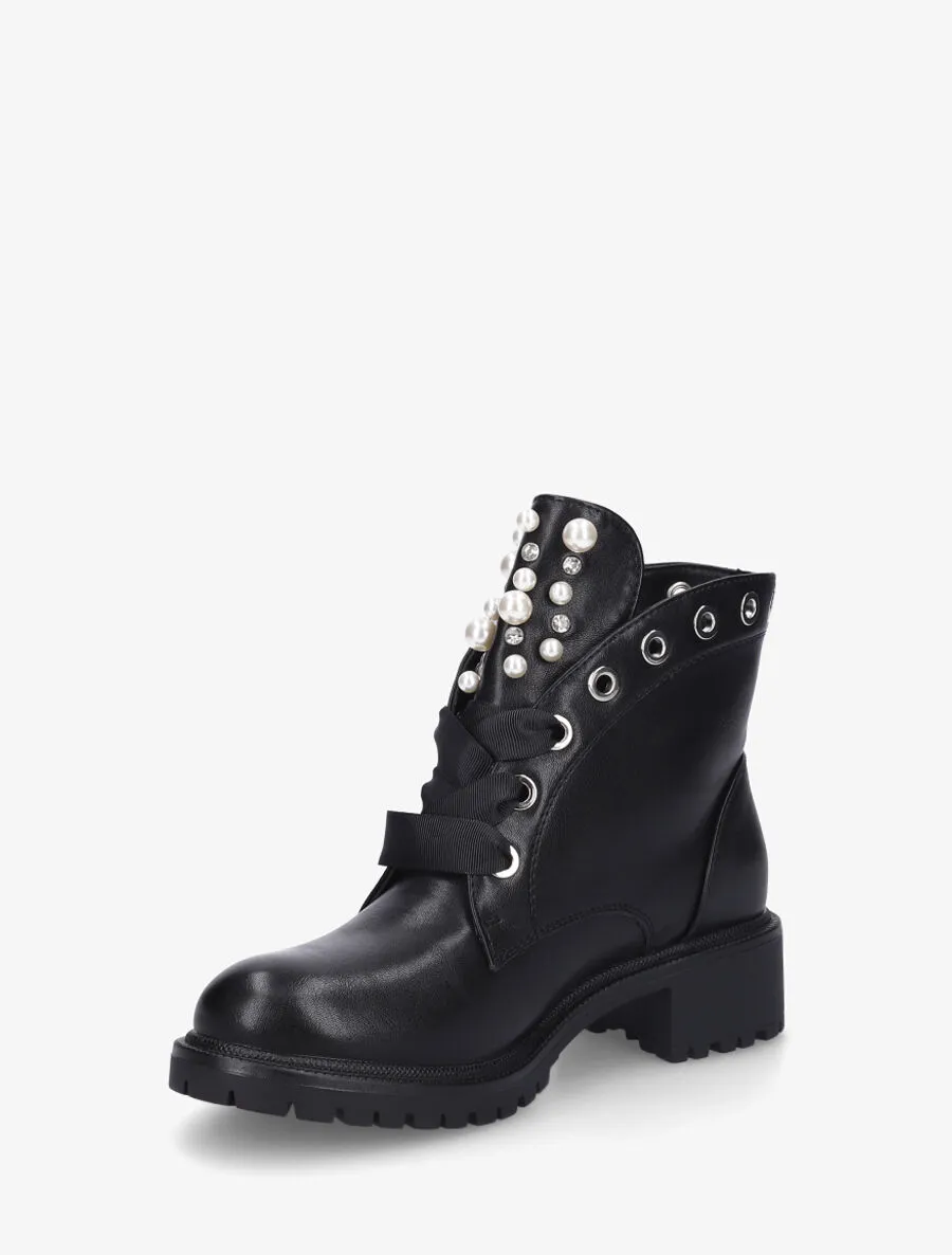 Bottines en simili à perles et strass - Noir