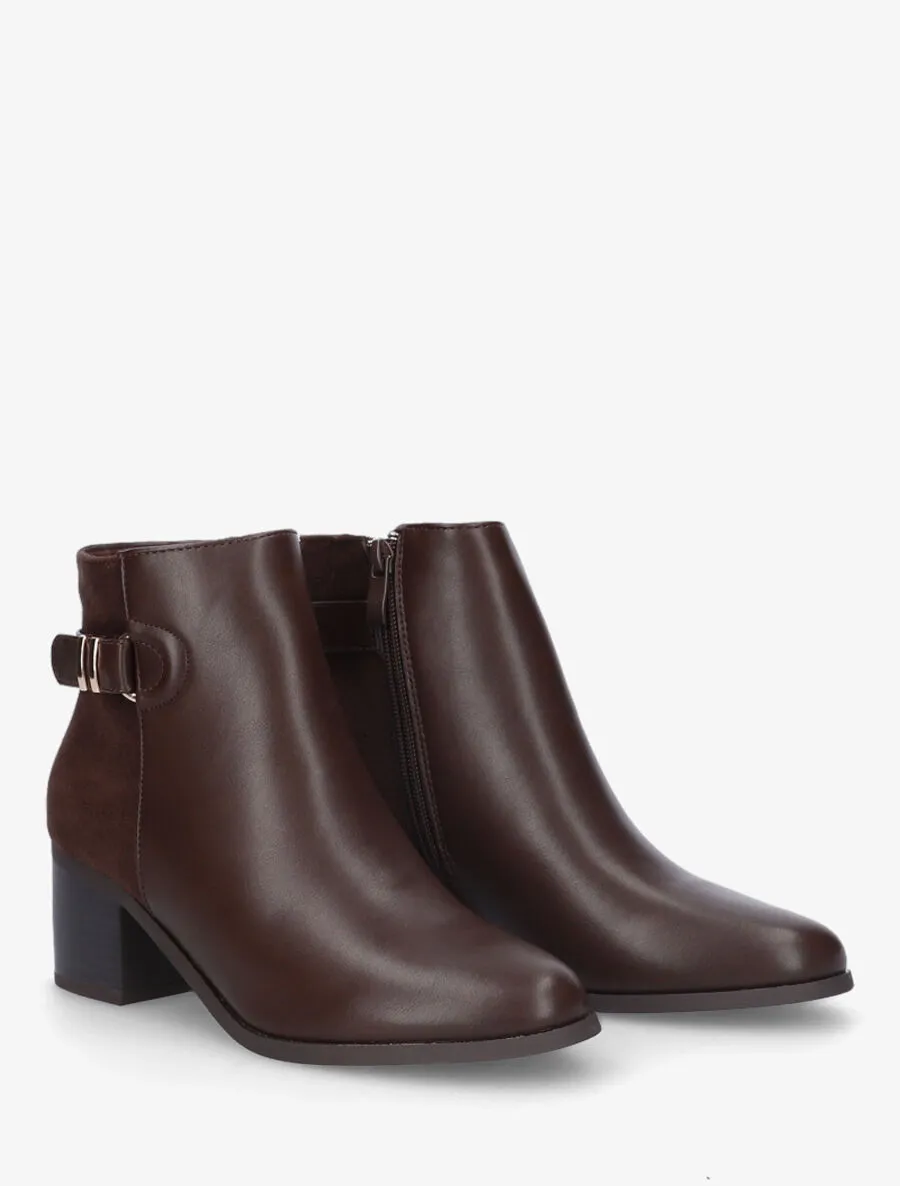 Bottines mi-haute en simili et suédine - Marron