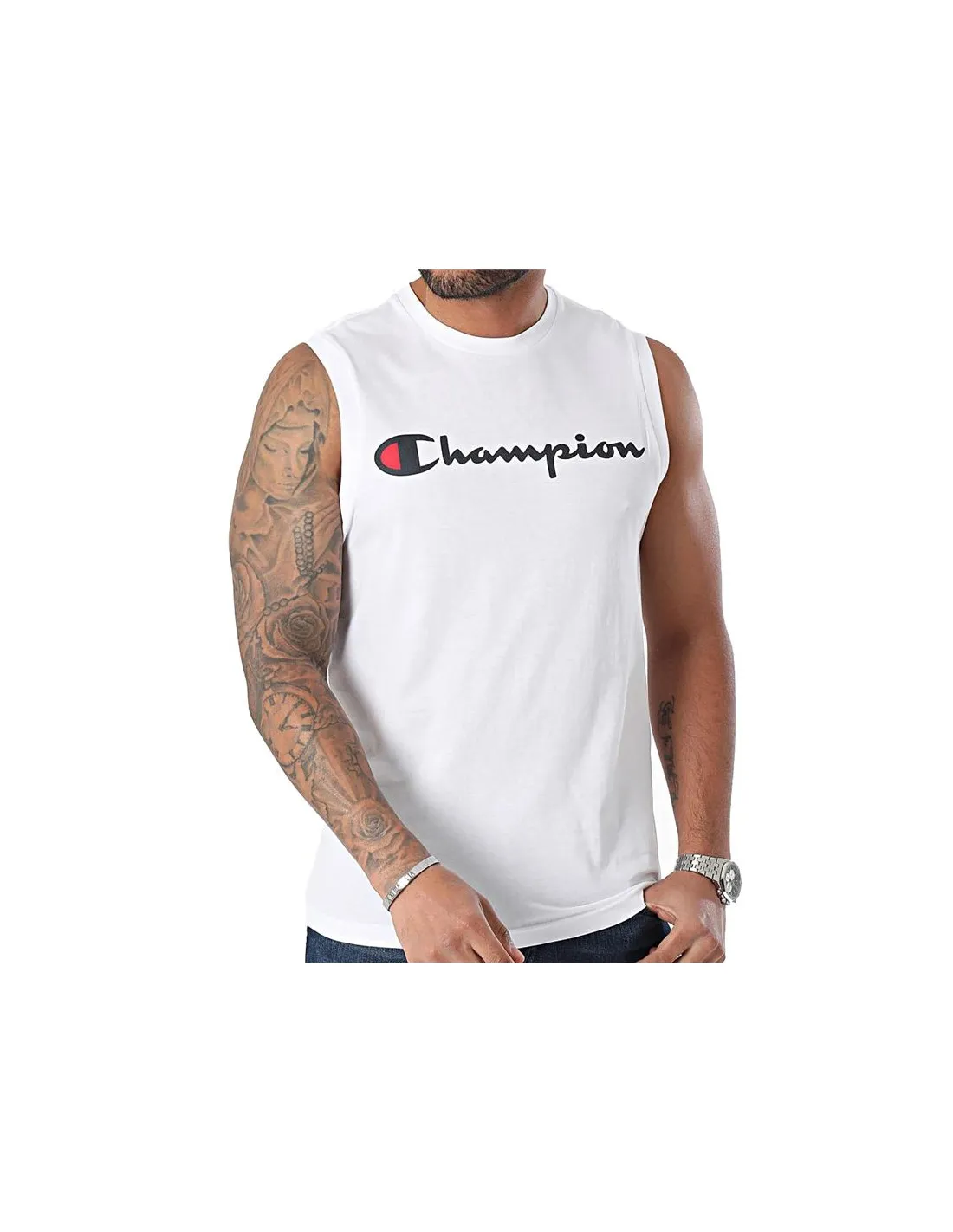 Camiseta Champion Sleeveless Crewneck Hombre Blanco