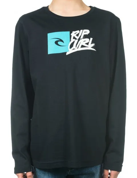 Camiseta manga larga niño Rip Curl Brash Long Sleeve  REF. KTEBW4 negra  logo blanco turquesa