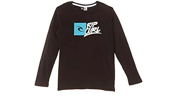 Camiseta manga larga niño Rip Curl Brash Long Sleeve  REF. KTEBW4 negra  logo blanco turquesa