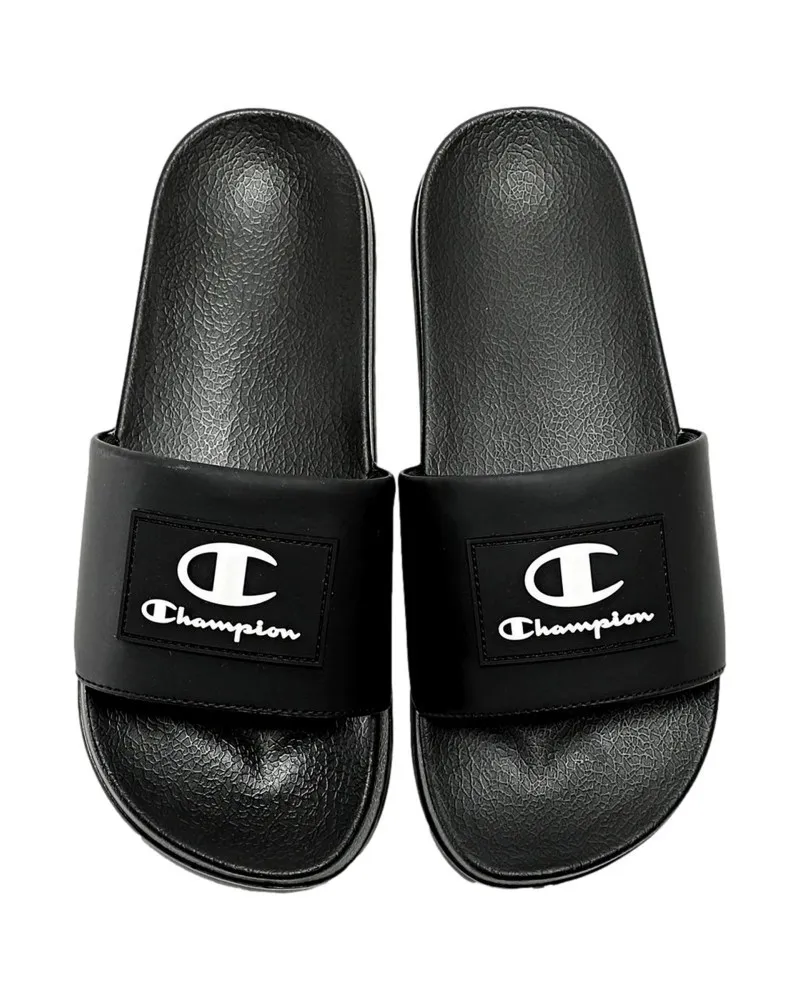 Chanclas champion negras arubo ruber patch slides