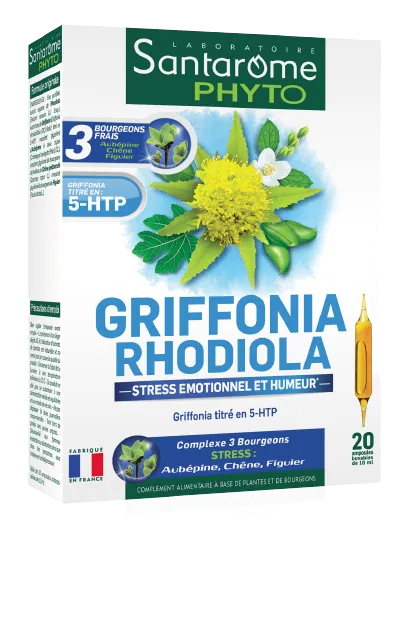 Griffonia Rhodiola - Stress Emotionnel, 20 ampoules | Santarome  - Parapharmacie Boticinal