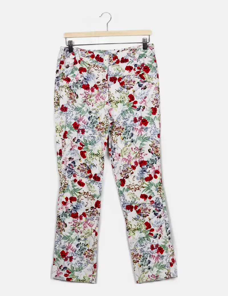 NoName Pantalón blanco estampado campana