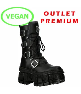 OUTLET PREMIUM - Bota Vegana Negra Cremallera Suela Tank Original New Rock 1473-S5