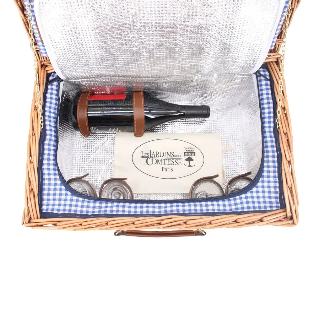 Panier pique-nique marly vichy bleu 4p