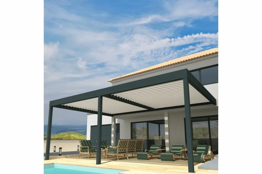 Pergola bioclimatique cocoon xl mixte gris anthracite / blanc 7,00x4,987m verin