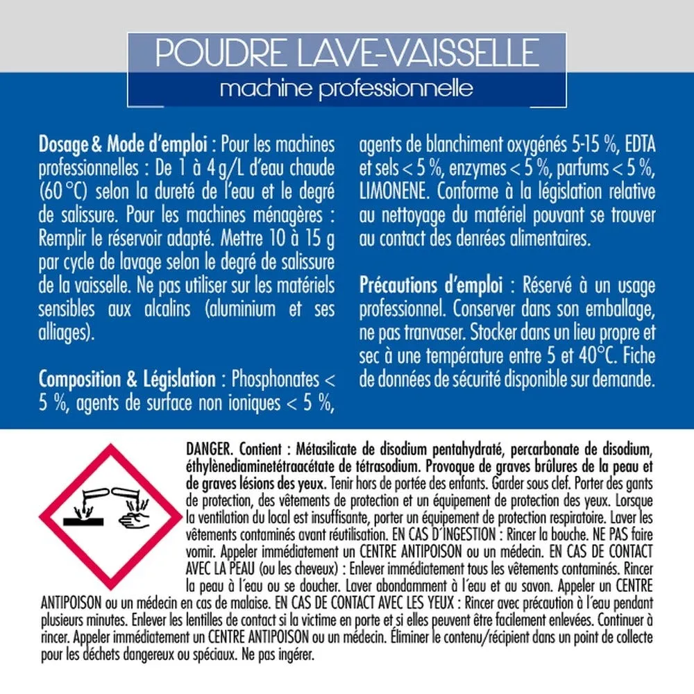 Poudre lave-vaisselle machine professionnelle 10 kg