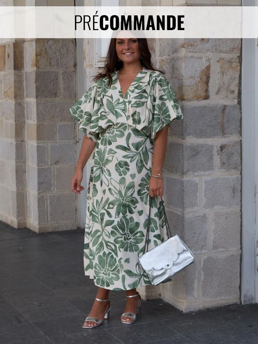 Précommande - Robe longue Helena Kaki fleurie