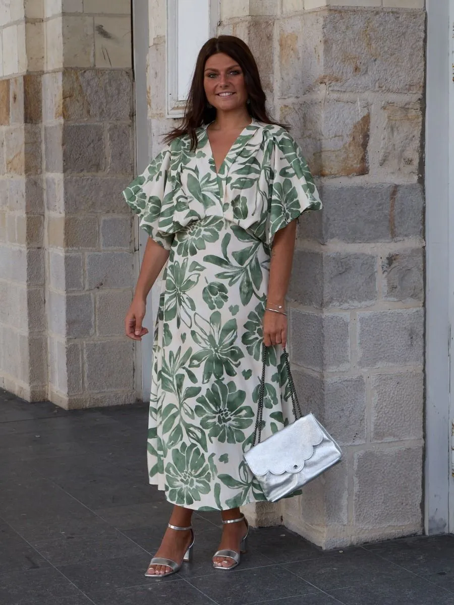 Précommande - Robe longue Helena Kaki fleurie