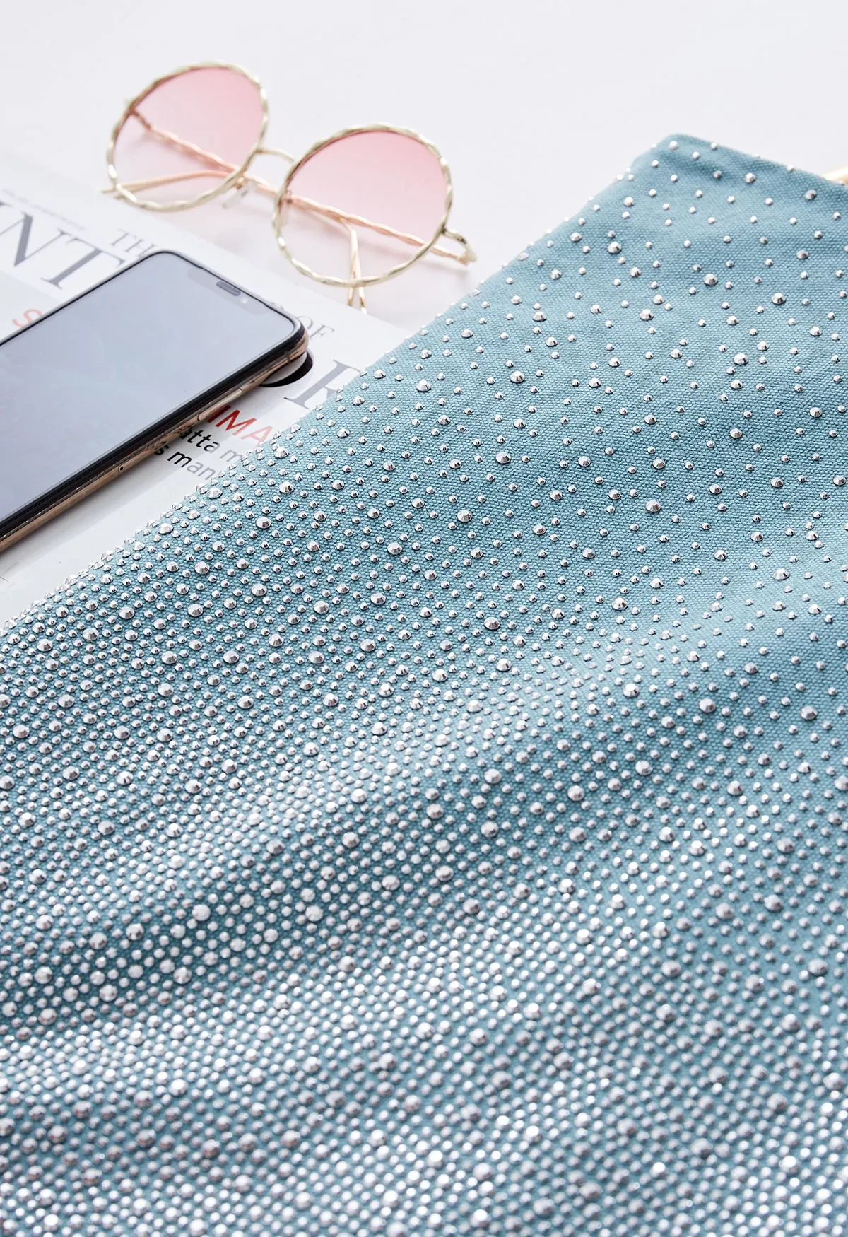 Sac à bandoulière en strass bronzant en turquoise