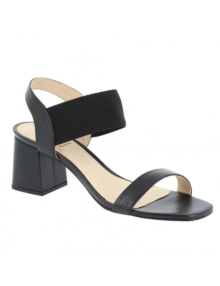 sandales à talons blocs avec élastique cuir noir 07 cm