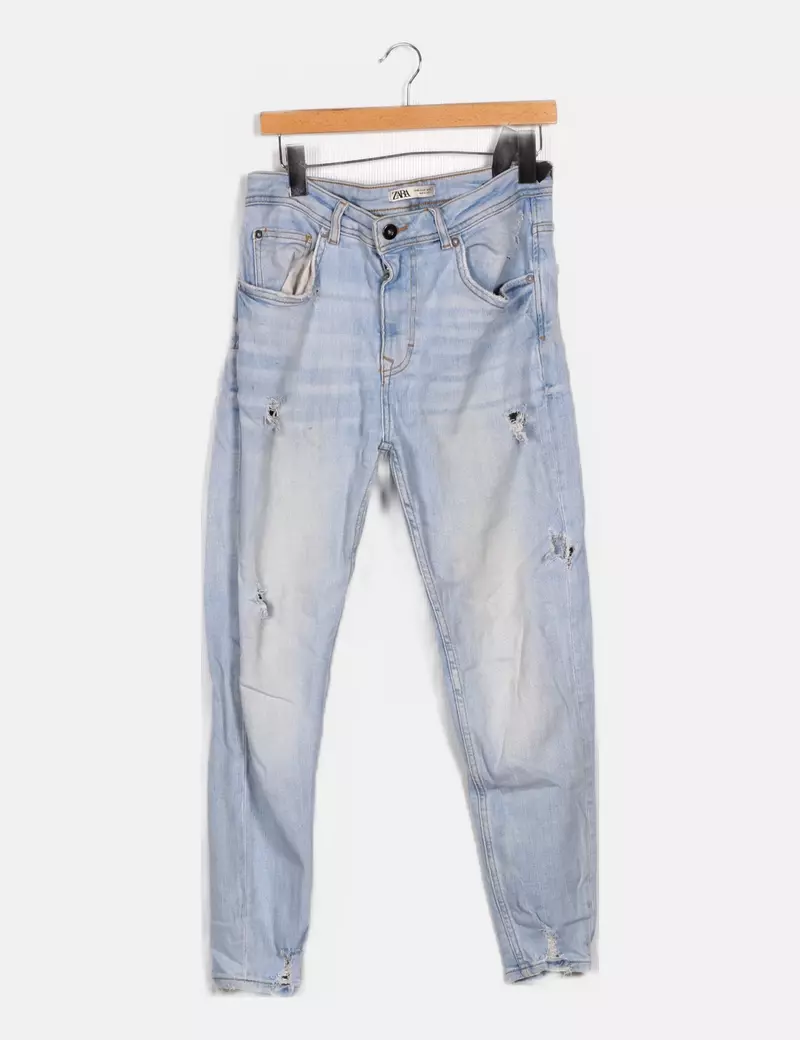 Zara Pantalón denim azul roto